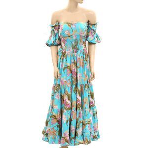 Anthropologie Love The Label Floral Printed Maxi Dress Off-The-Shoulder S 278044